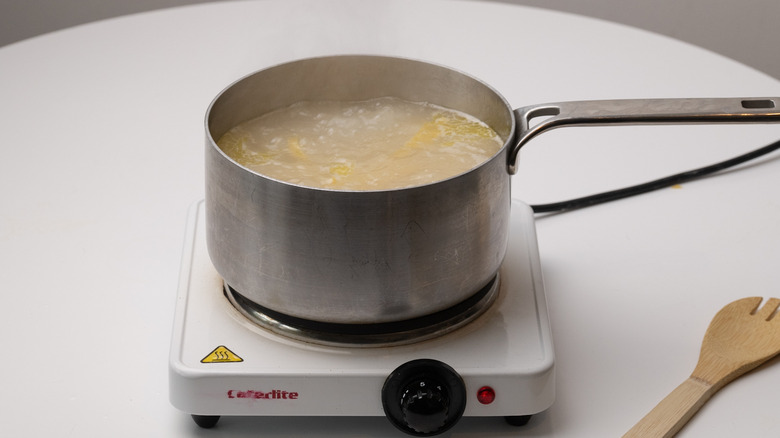 pasta cooking in saucepan