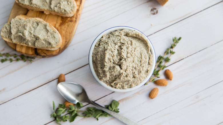 mushroom pate in serving dish 