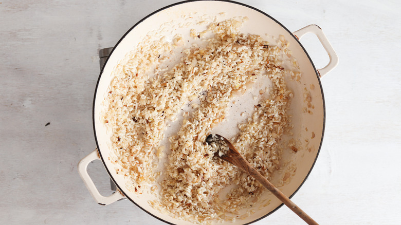 rice with butter in a pan