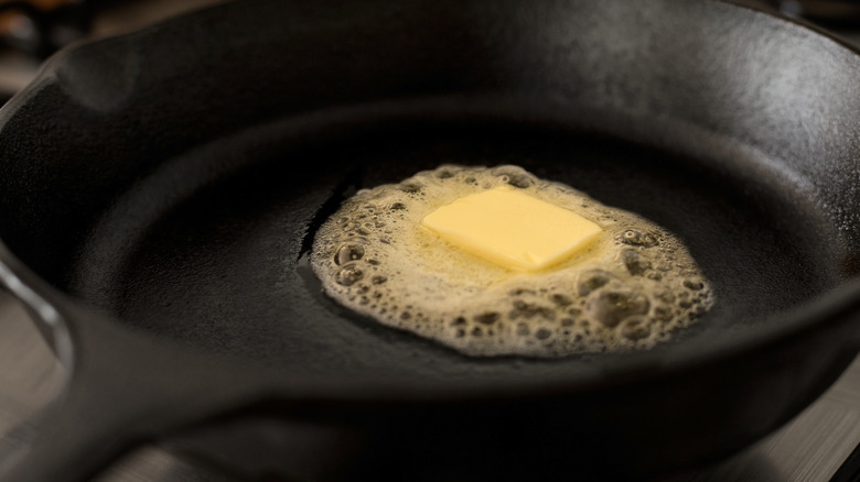 butter heating in skillet 