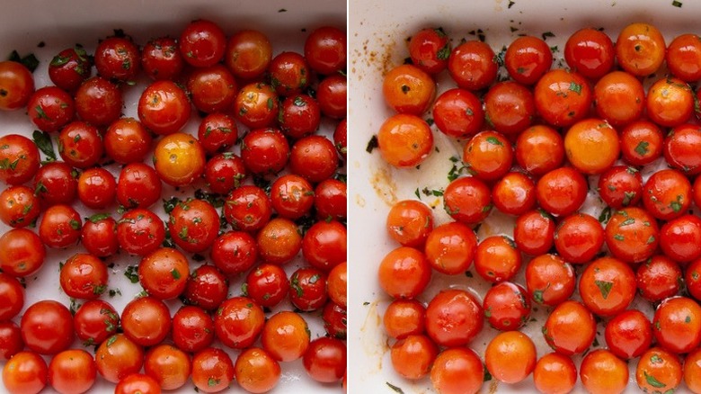 tomatoes uncooked and cooked for 10 minutes