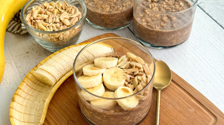 overnight oats with sliced banana