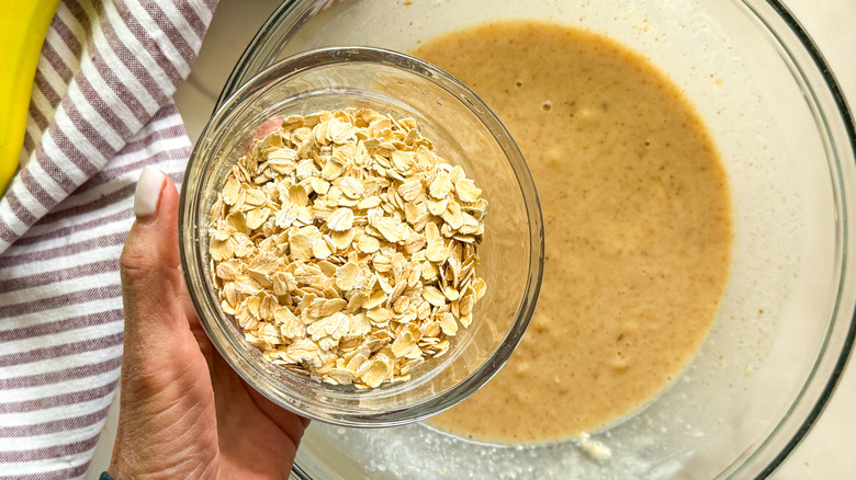 oats being added to bowl