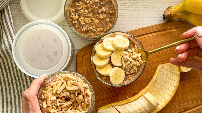 adding almonds to jar