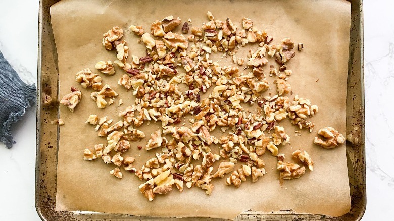 walnuts on baking pan