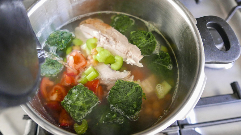 chicken carcass soup in pot