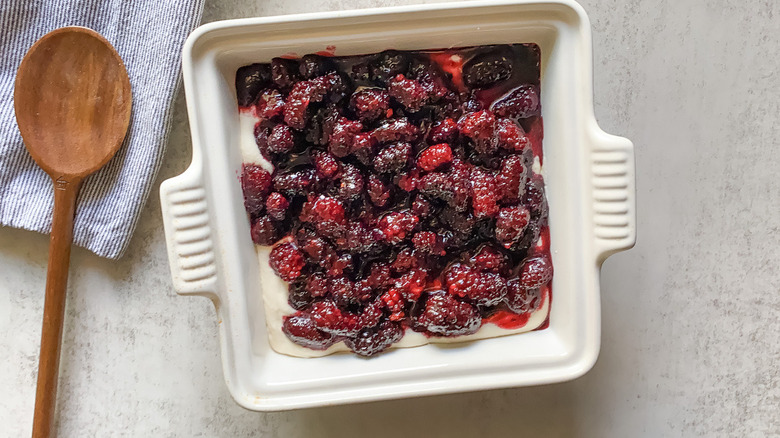 dewberry cobbler ready to bake