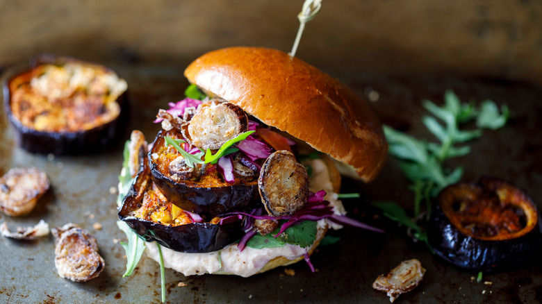 eggplant burger with white sauce