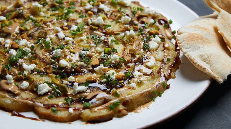 eggplant carpaccio with pita slices