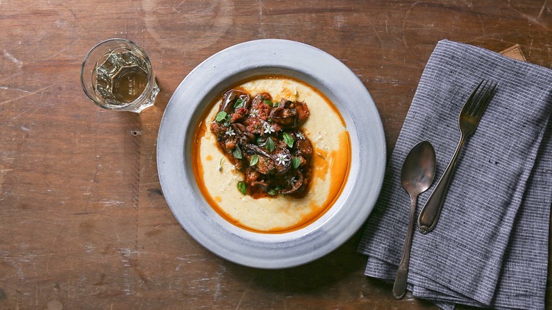 top view of polenta and eggplant