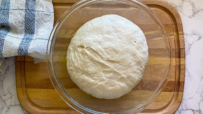 dough in glass bowl