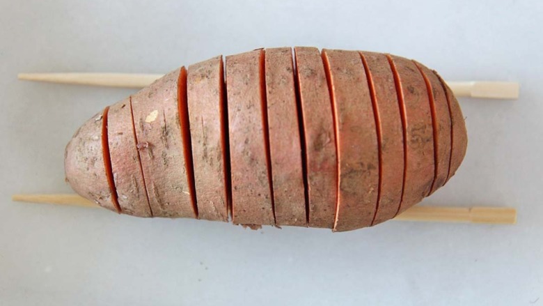 sliced sweet potato on a counter