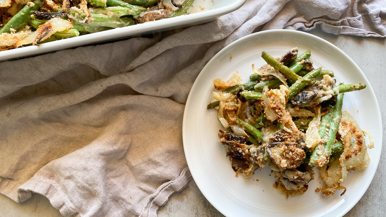 plated green bean casserole