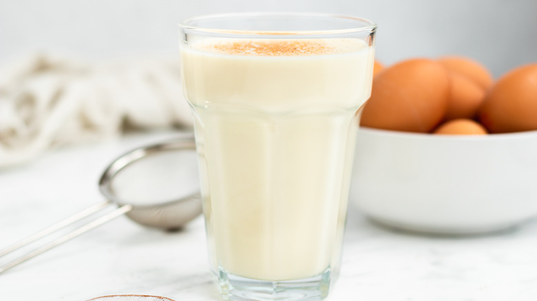 Easy Homemade Eggnog in glass 