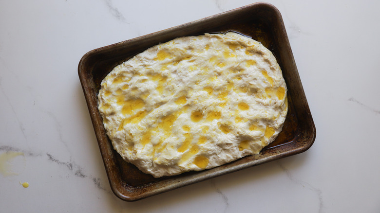 Focaccia dough ready to bake