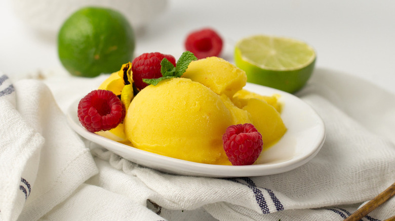 mango sorbet on plate