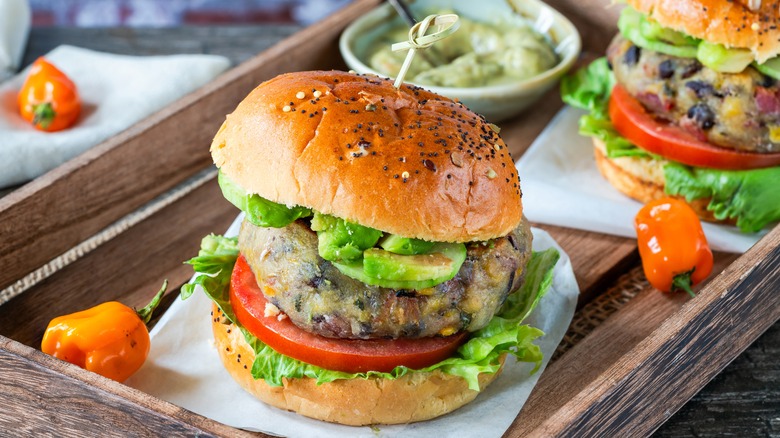 black bean burgers with side of sauce