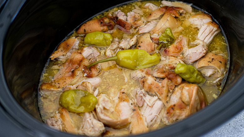 chicken and pepperoncini in crockpot