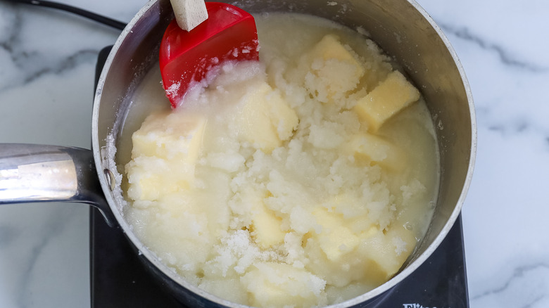 sugar butter cream in saucepan