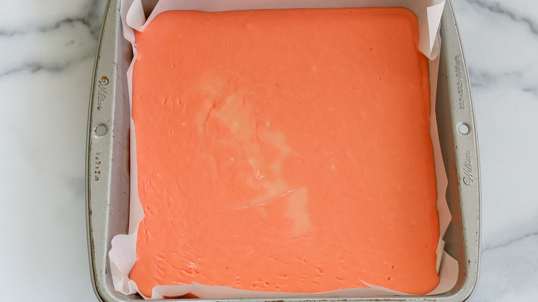 orange fudge in baking dish