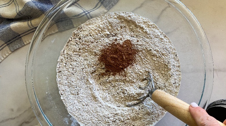 dough ingredients in glass bowl