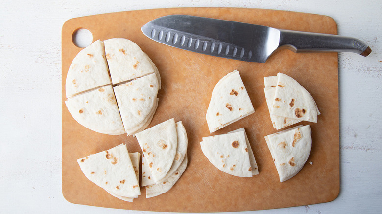 slicing tortillas with knife