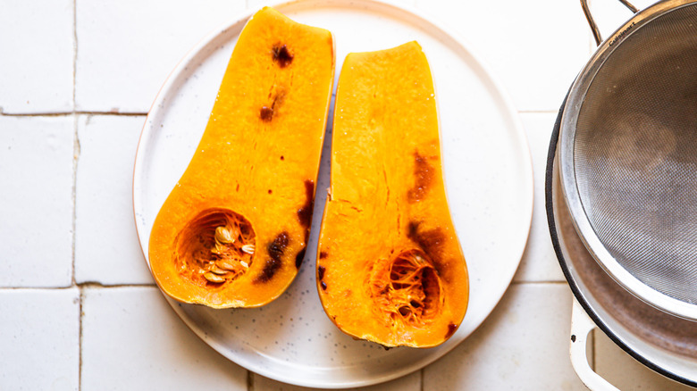 Halved roasted butternut squash