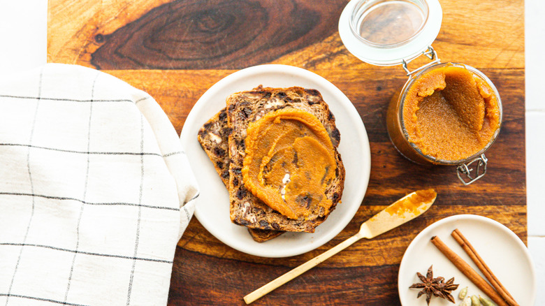 Spread butternut squash puree on bread