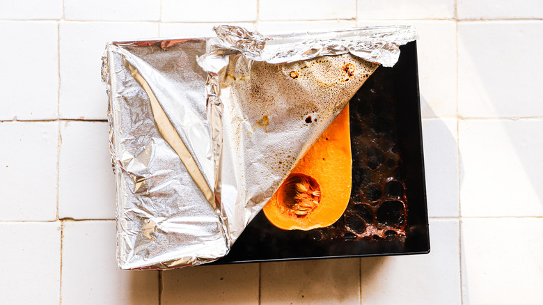 Baking dish covered in foil