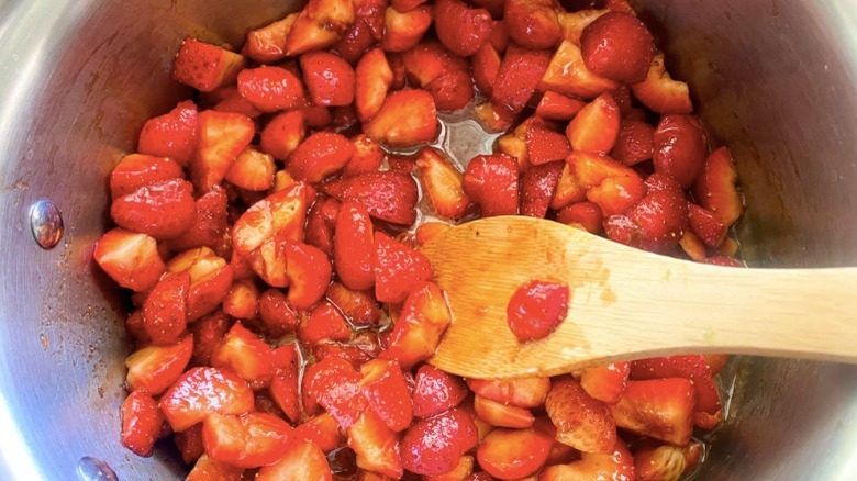 strawberries cooking in pot