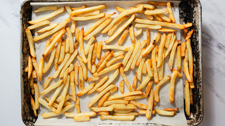 Fries on baking sheet