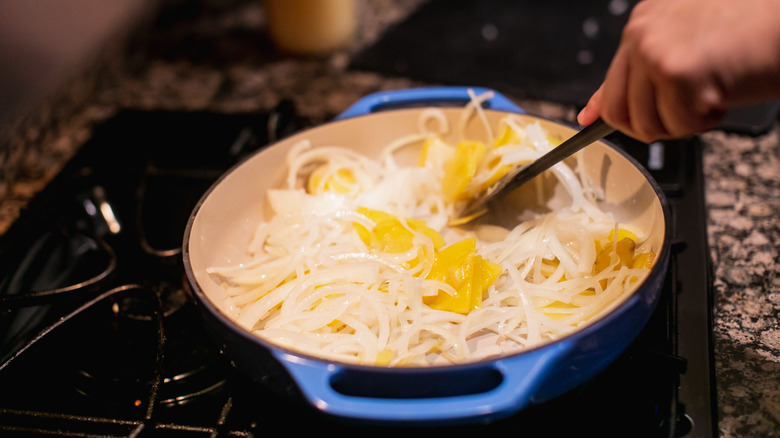 cooking onions and potatoes