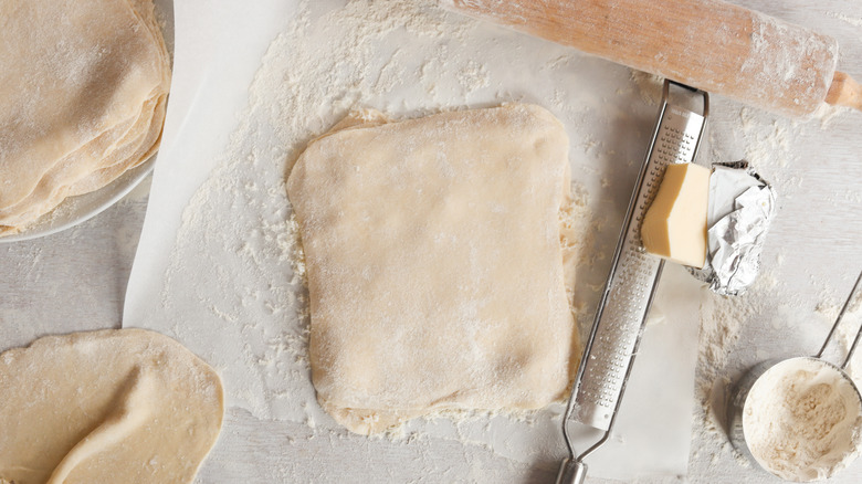 stack of buttered dough sheets