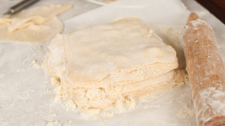 stack of buttered dough sheets