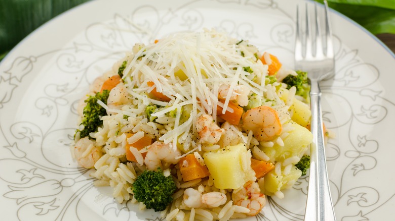 risotto with potatoes, vegetables, and shrimp