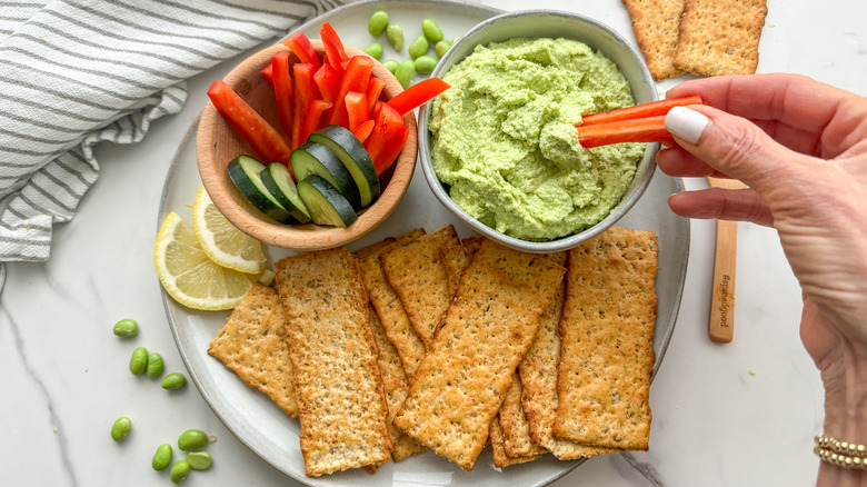 edamame hummus on snack plate