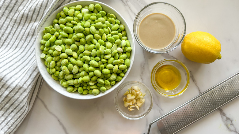 ingredients to assemble edamame hummus