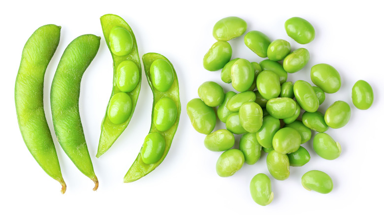 Raw edamame pods and beans 