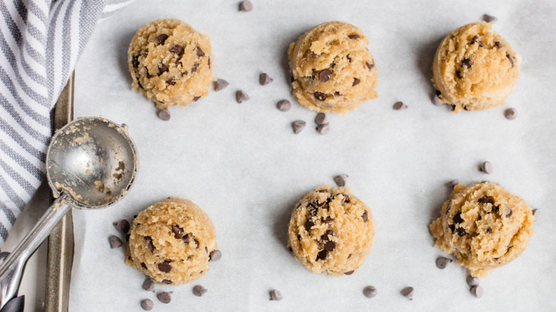 cookie dough balls with scoop