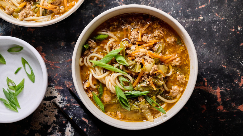 egg roll soup in a bowl