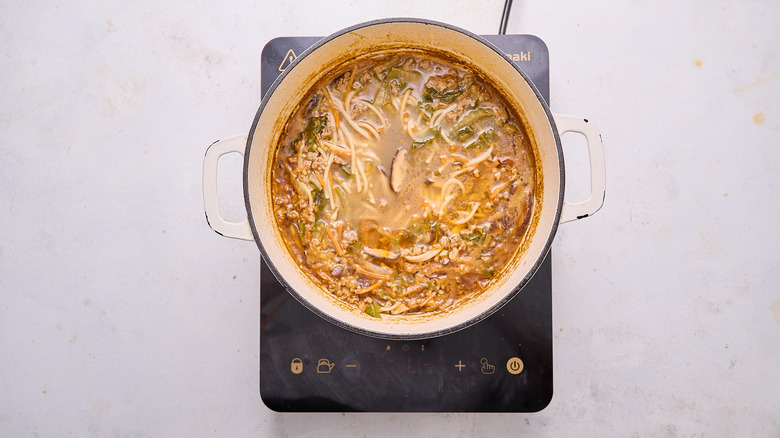 cooked noodles in pot