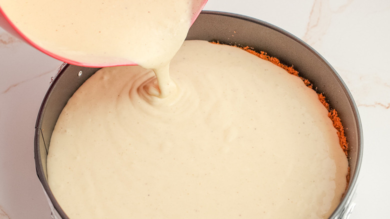 batter pouring into pan