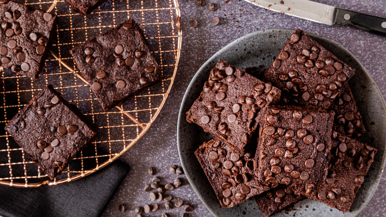 Batch of brownies with chocolate chips 