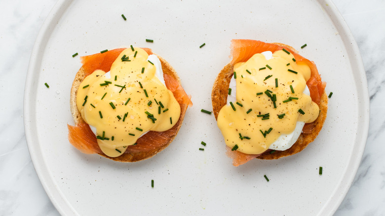 salmon eggs Benedict on plate