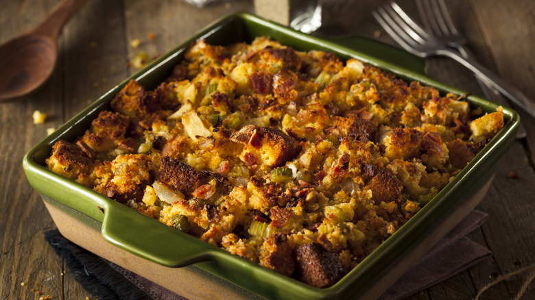 cornbread stuffing in pan