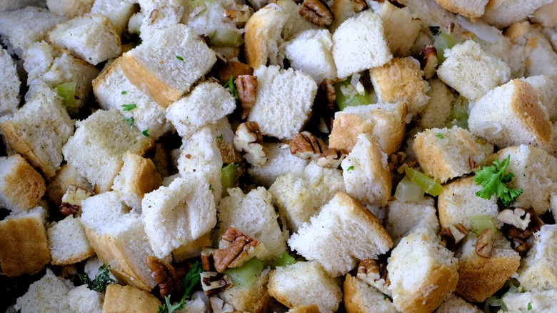 stuffing ingredients on a baking sheet