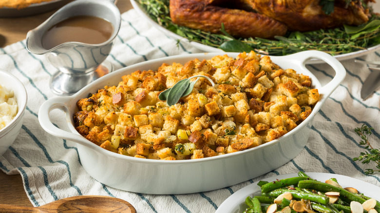 stuffing on thanksgiving table