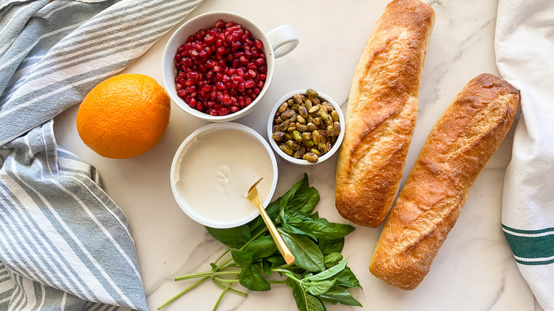 ingredients for pomegranate bruschetta