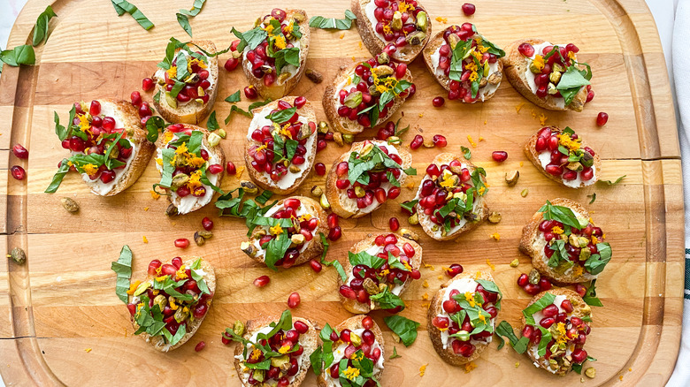 assembled bruschetta on large board