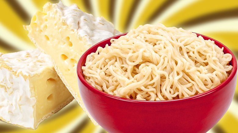 bowl of ramen served with brie